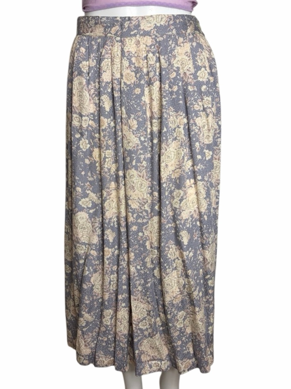 Diversity VINTAGE Floral Pleated Midi Skirt Cream and Purple Size 8
